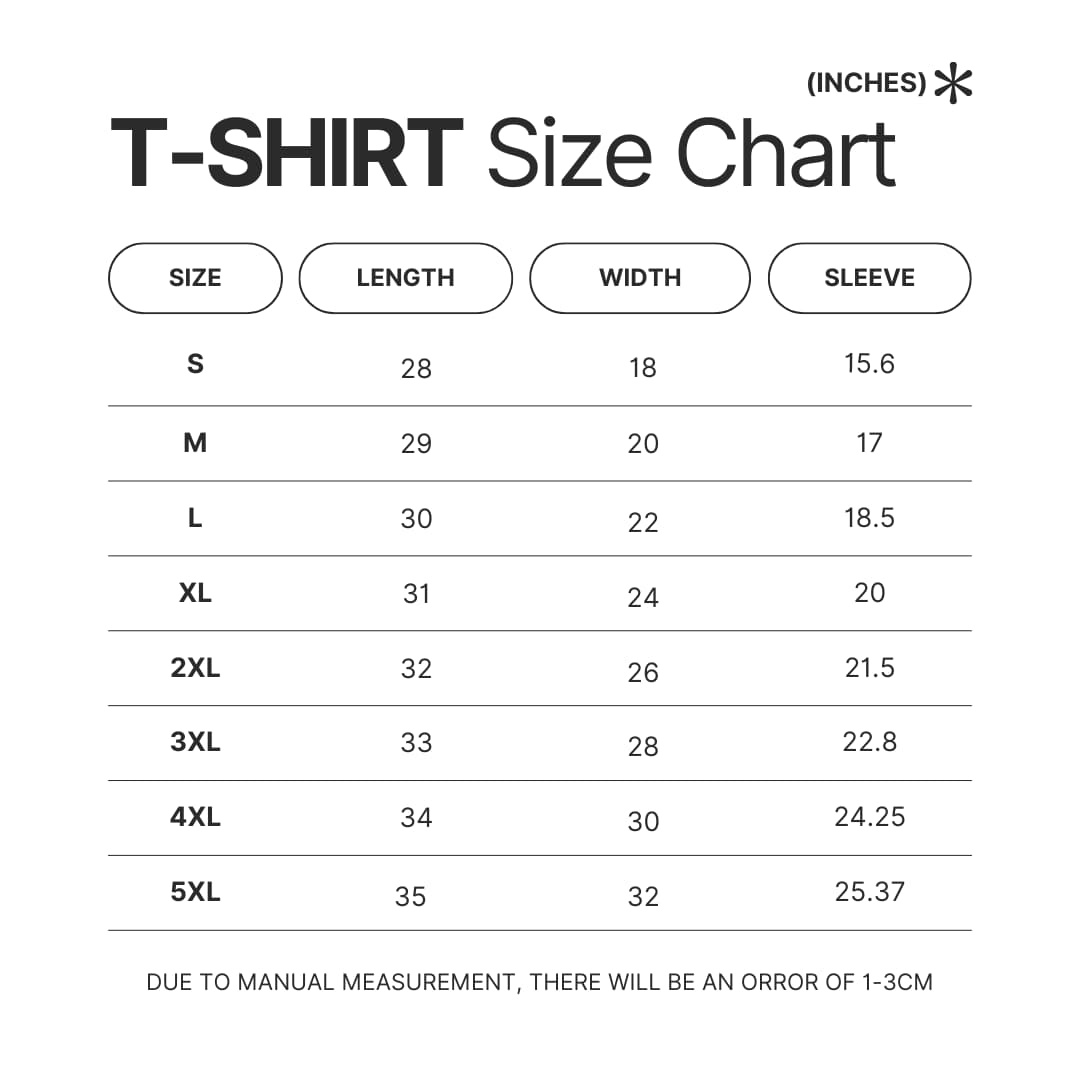 T shirt Size Chart - Kimi ni Todoke Store