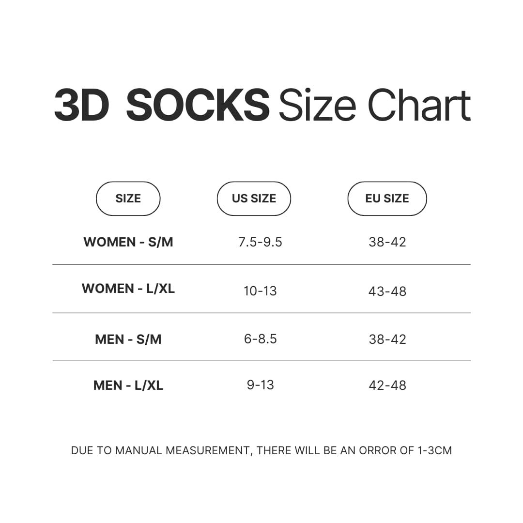 3D Socks Size Chart - Kimi ni Todoke Store